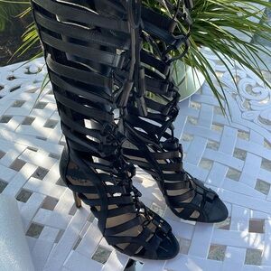 Vince Camuto Cage Leather Lace Up Boots 7-1/2 NEW Sexy Stilettos